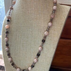 Chic Beaded Coral with Crystal Necklace in Soft Pink and Brown